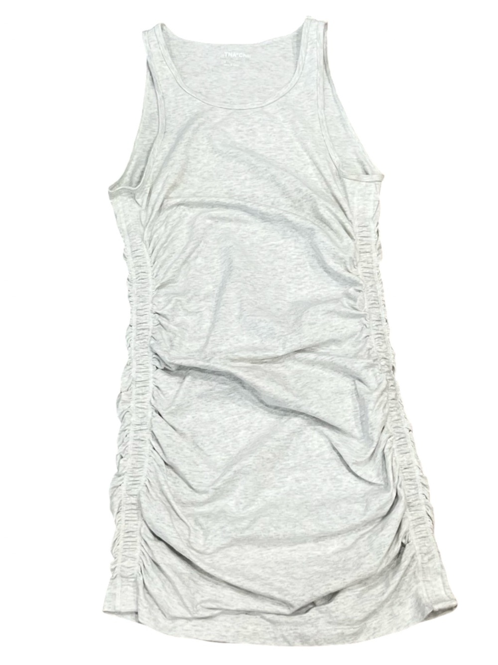 Aritzia TNA Chill Malibu Ruched Mini Dress Heather Grey Small Bodycon - Picture 10 of 13